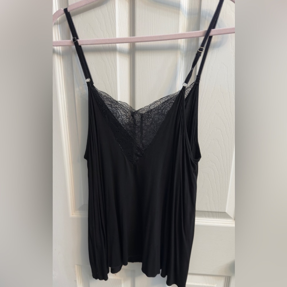 POL Black Lace Trim Cami Top - runs oversized